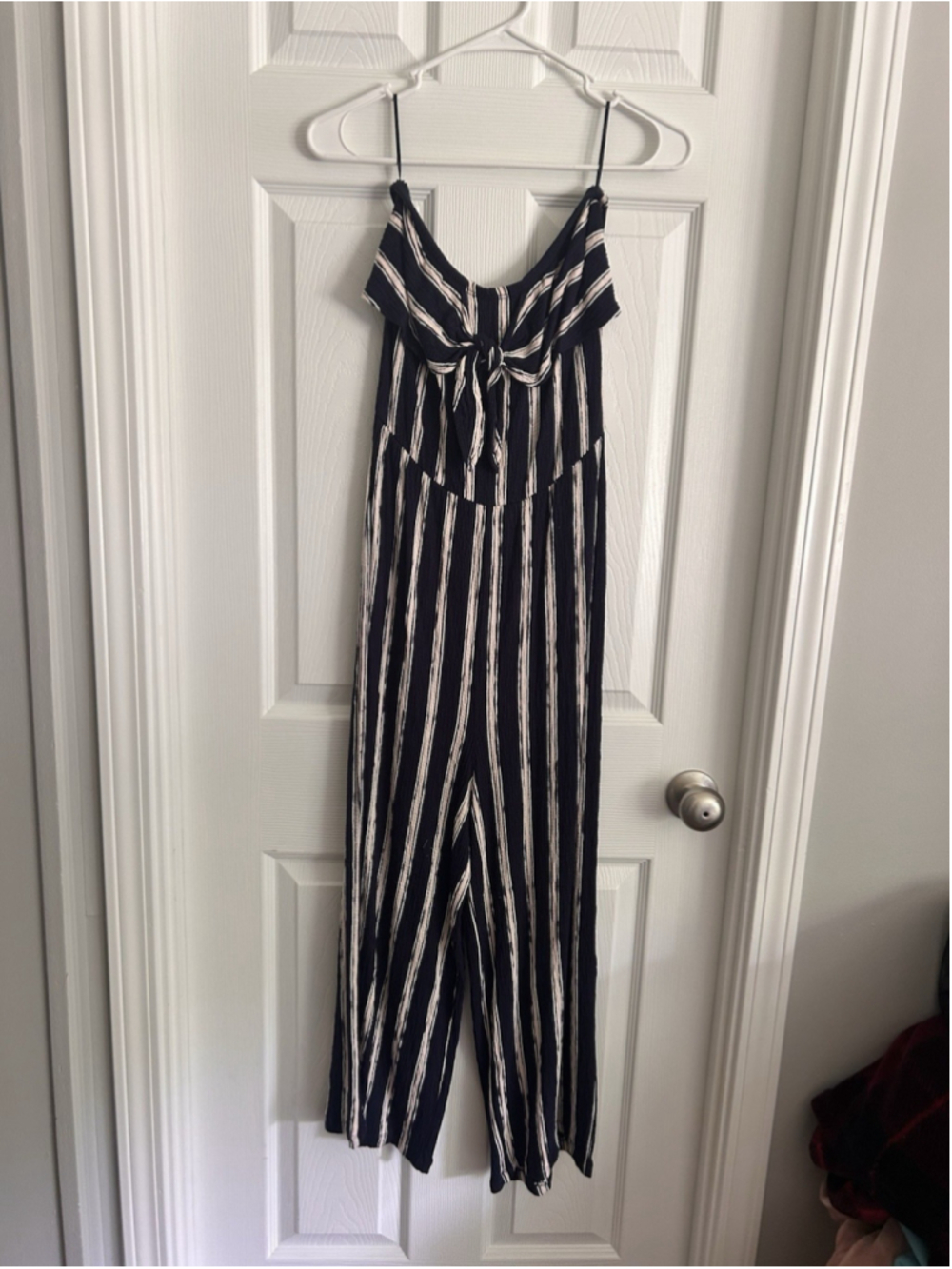 Love Tree Navy Blue Striped Strapless Jumpsuit Sz. Small NWOT